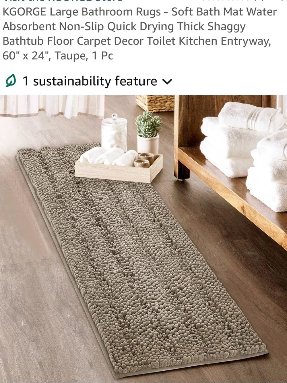 Taupe Shaggy Bath Mat - Soft Non-Slip Bathroom Rug